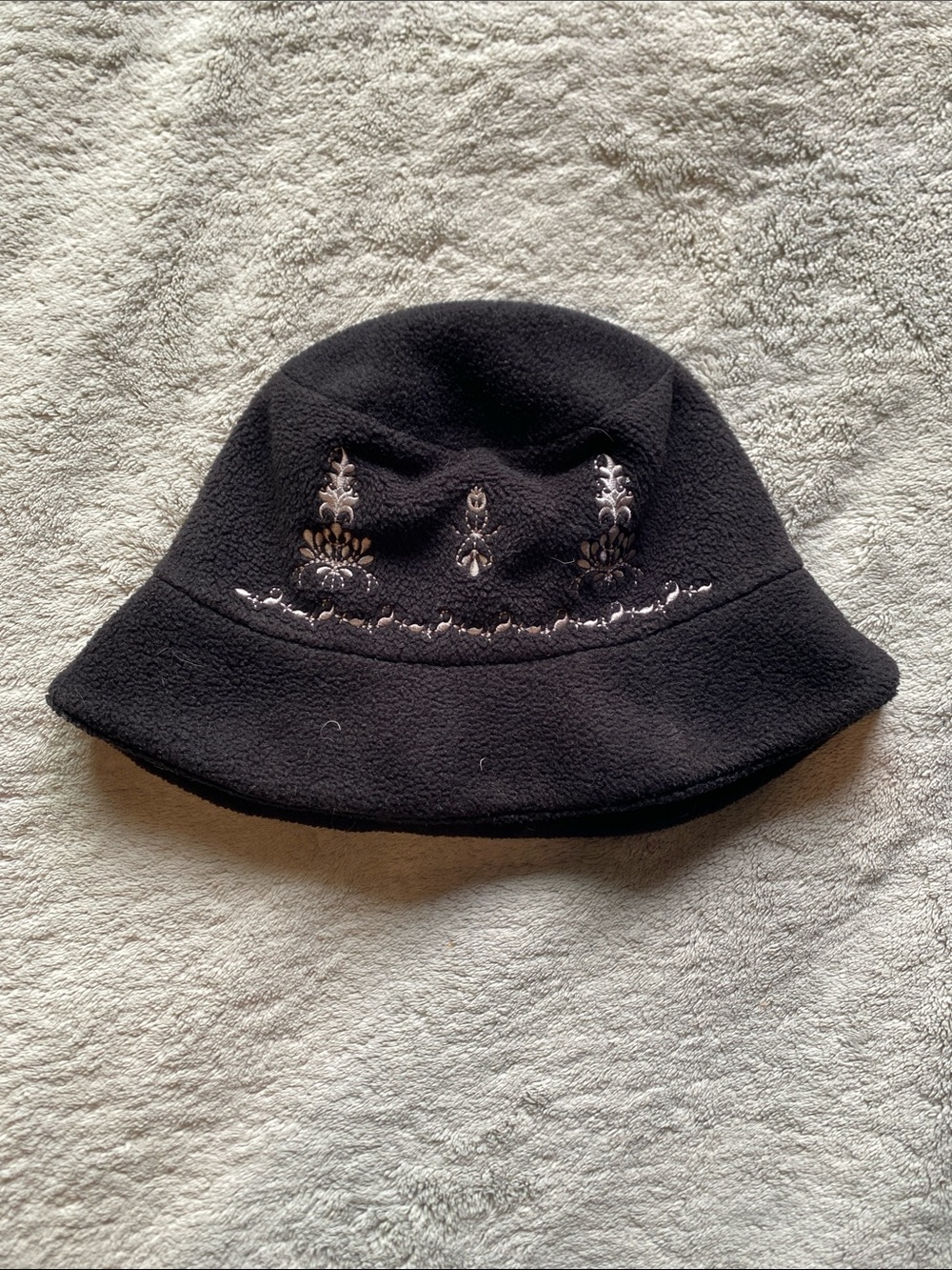 Black Embroidered Fleece Bucket Hat